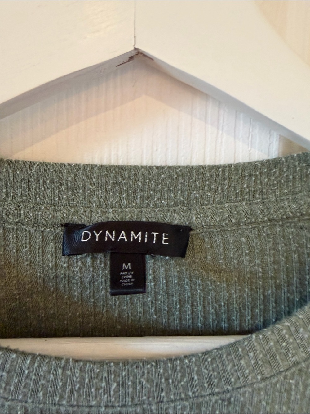 Dynamite Olive Green Ribbed Ruched Drawstring Top M - Picture 2 of 5